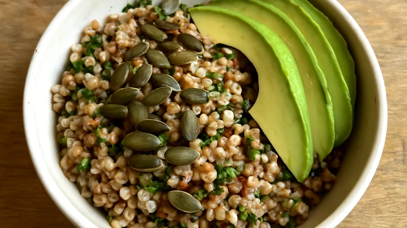 Insalata di grano saraceno con semi di zucca e avocado"