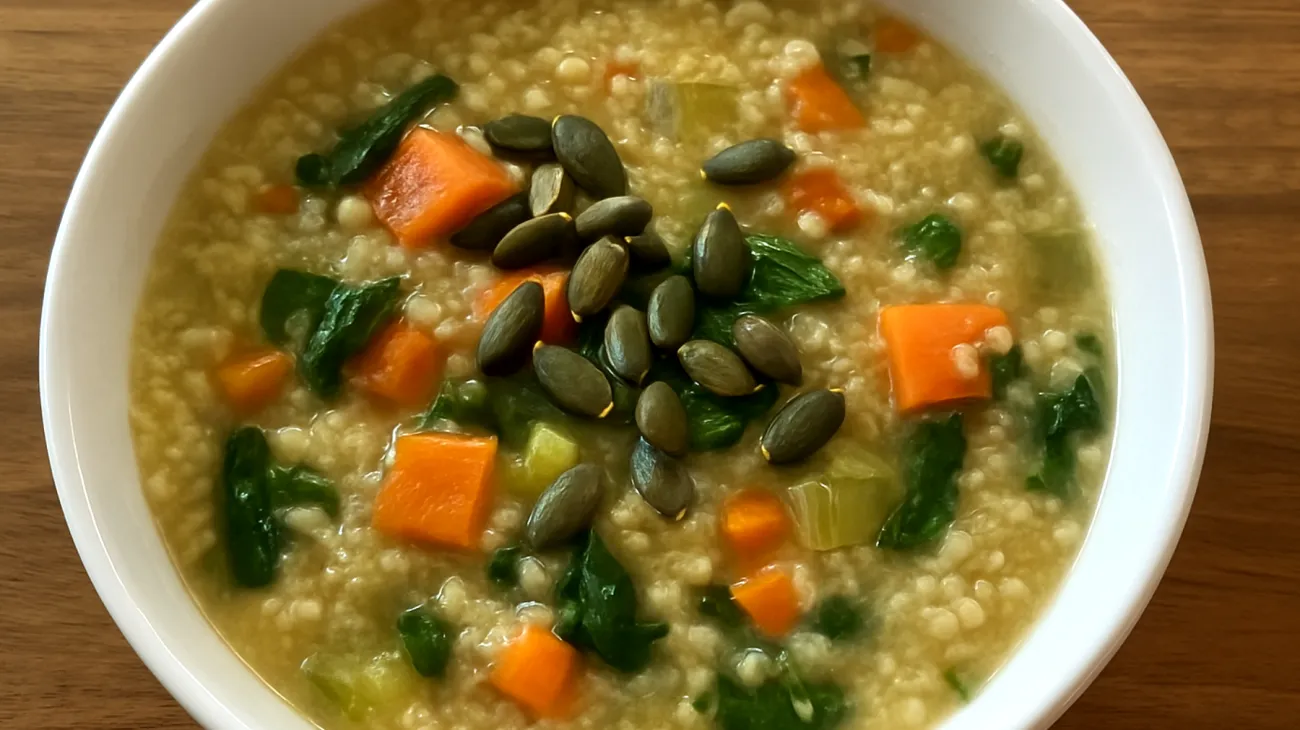 Zuppa di miglio con verdure e semi di zucca"