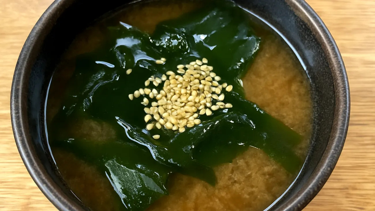Zuppa di miso con alghe wakame e semi di sesamo"