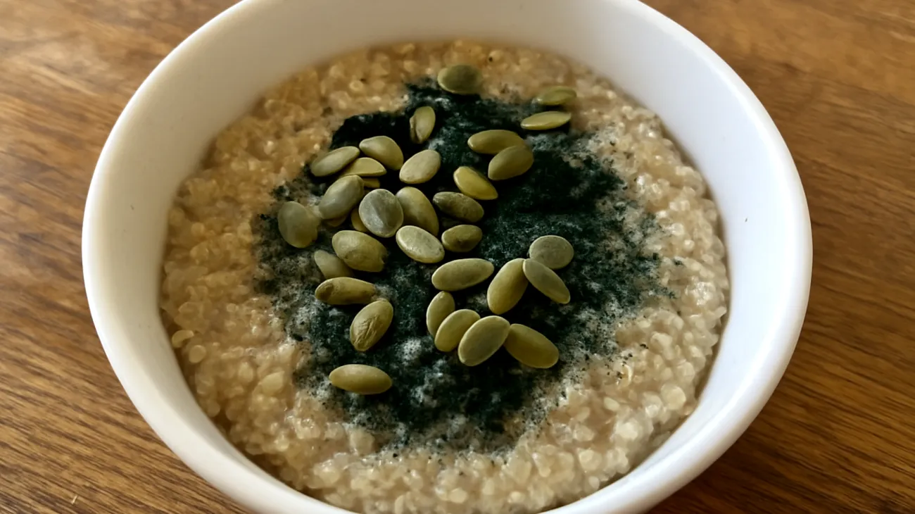 Porridge di quinoa con semi di zucca e spirulina"