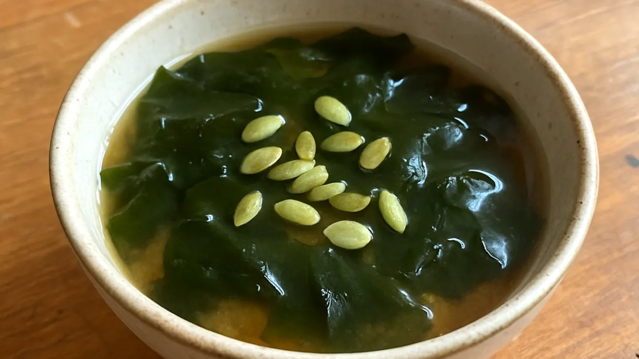 Zuppa di miso con alghe wakame e semi di zucca"